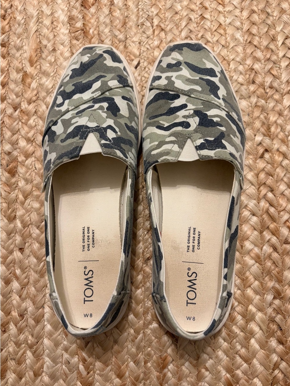 TOMS Women's Camo Slip-On Flats in Olive, Beige, Black